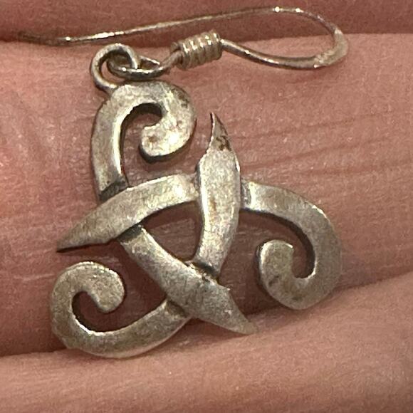 Celtic Triskele Triple Spiral Sterling Silver Drop Earrings - Picture 4 of 5